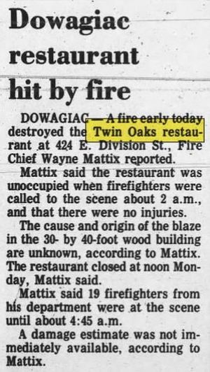 Twin Oaks Drive-In - Jan 1989 Fire
